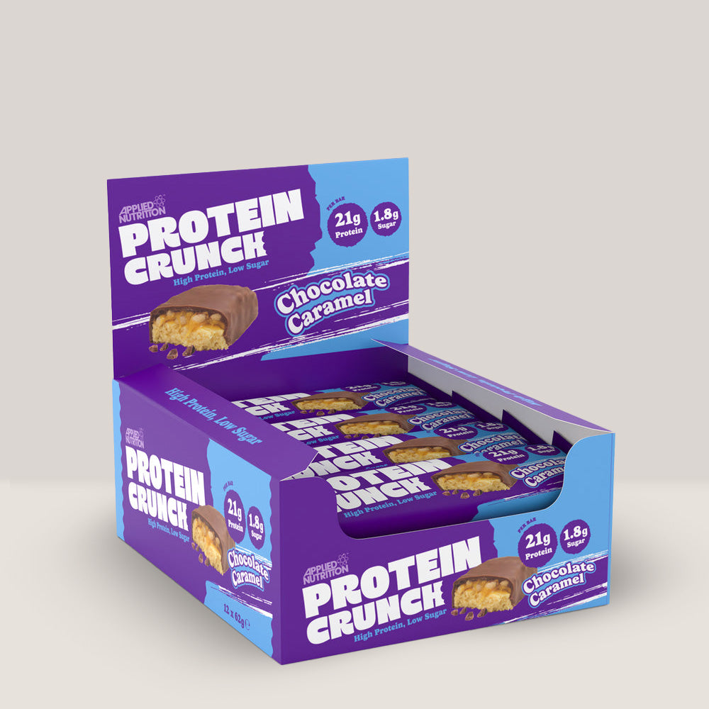 Baton proteic Crunch: ciocolată belgiană, caramel delicat. Hrănește mușchii, satisface pofta de dulce. #appliednutrition #crunchproteinbar