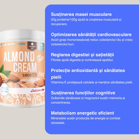 Unt de migdale cremos ALLNUTRITION: Energie pură pentru un stil de viață activ și echilibrat.