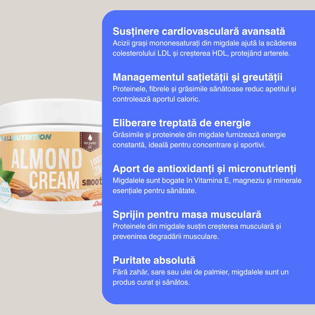 Energie pură și vitalitate cu crema fină de migdale ALLNUTRITION.