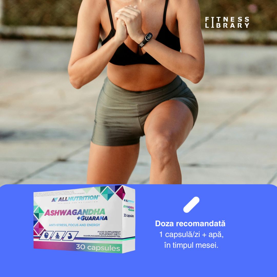 Energie vibrantă și calm profund cu Ashwagandha + Guarana (30 capsule). Echilibru perfect pentru o viață intensă. ALLNUTRITION.