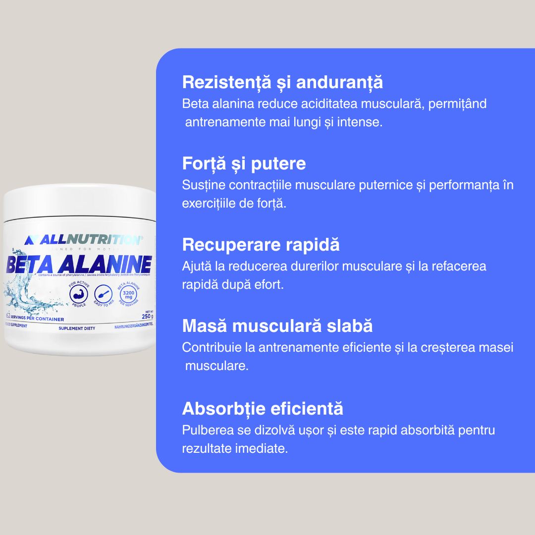Performanță absolută cu Beta Alanine Powder ALLNUTRITION. Energie și putere pentru un stil de viață activ.