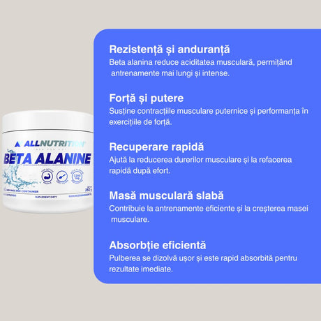 Performanță absolută cu Beta Alanine Powder ALLNUTRITION. Energie și putere pentru un stil de viață activ.