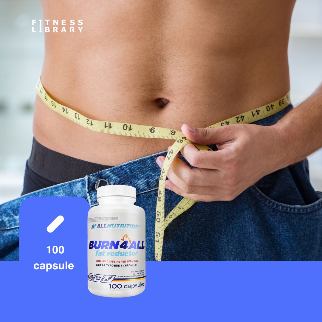 Siluetă visată cu Burn4All de la ALLNUTRITION. Energie amplificată, control al apetitului, transformare radiantă.