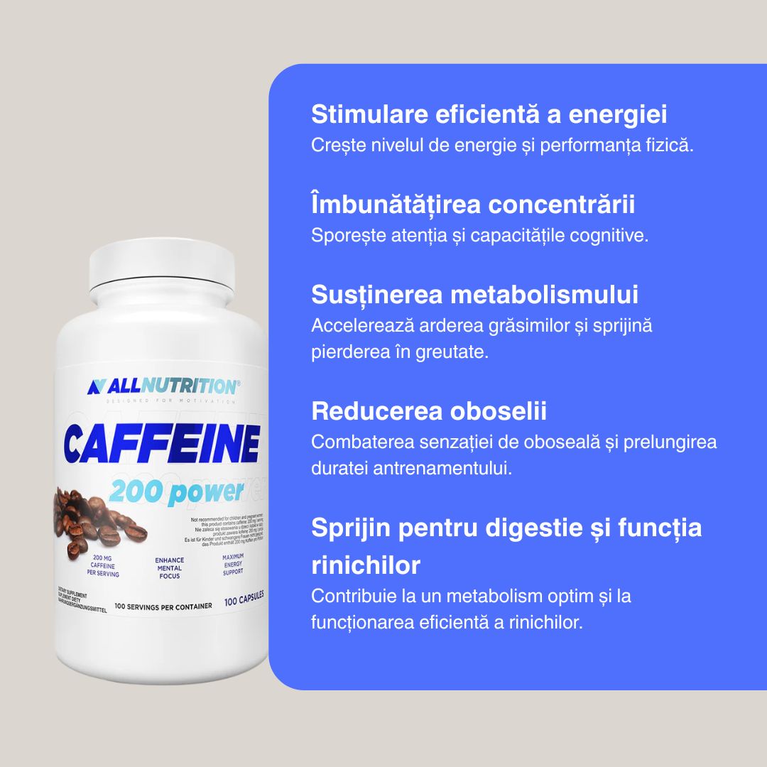 Claritate și energie cu cofeina anhidră ALLNUTRITION. Performanță de vârf și concentrare maximă.