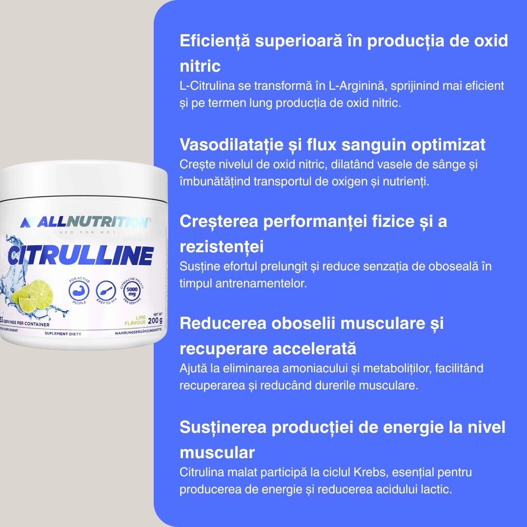 Citrulina Malat ALLNUTRITION: Performanță maximă și regenerare rapidă pentru rezultate de top.