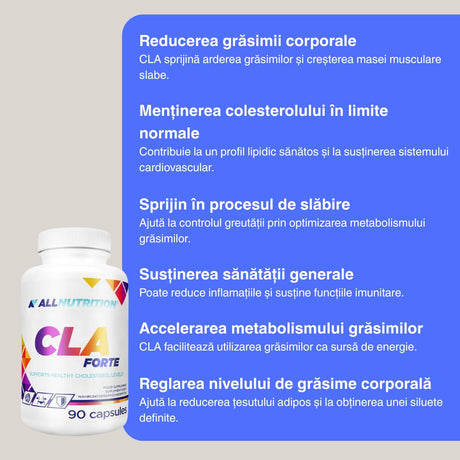 Siluetă visată? CLA Forte de la AllNutrition definește conturul corpului, susține metabolismul și dezvăluie o versiune radiantă a ta.