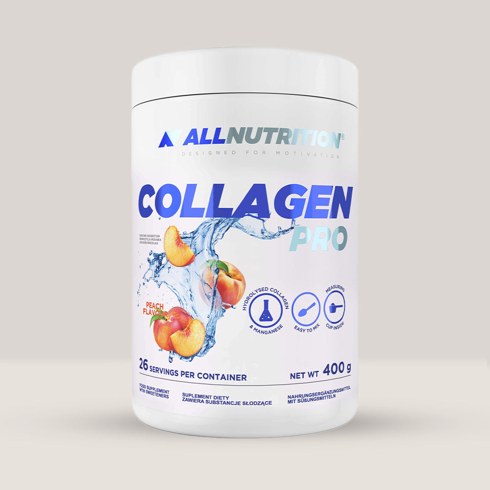 Colagen Pro cu piersică: piele radiantă, păr și unghii puternice, articulații sănătoase. ALLNUTRITION -  bunăstare naturală.