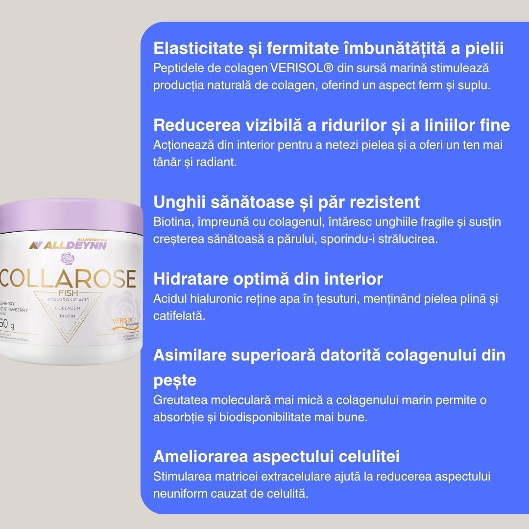 Colagen marin Collarose Fish ALLDEYNN: piele radiantă, păr revitalizat, unghii impecabile.