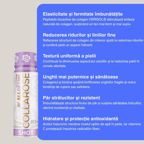 Piele radiantă, păr sănătos, unghii impecabile? Collarose Shot ALLDEYNN - elixirul tău zilnic de frumusețe.
