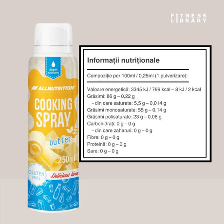 Gust de unt, fără calorii. Bucură-te de preparate delicioase și sănătoase cu ALLNUTRITION Cooking Spray Butter.