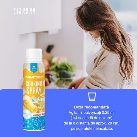 Gust de unt, fără calorii! ALLNUTRITION Cooking Spray Butter - savoare desăvârșită, viață echilibrată.
