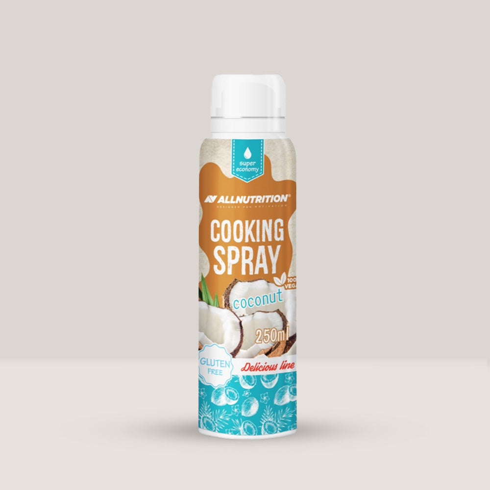 Imagine cu spray-ul de gătit cu ulei de cocos Cooking Spray Coconut Oil de la ALLNUTRITION, 250ml.