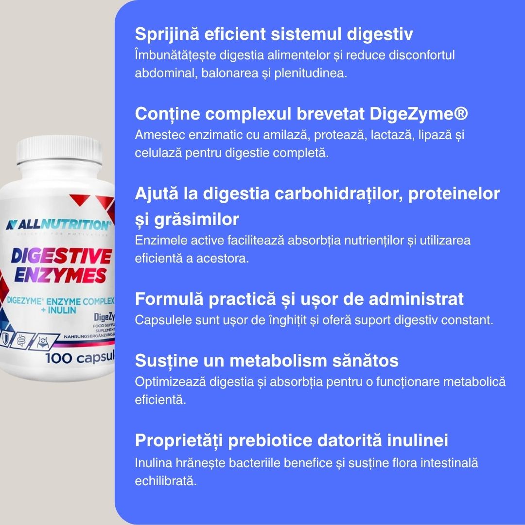 Digestie armonioasă și confort absolut cu Enzime Digestive ALLNUTRITION. Bucură-te de energie și vitalitate!