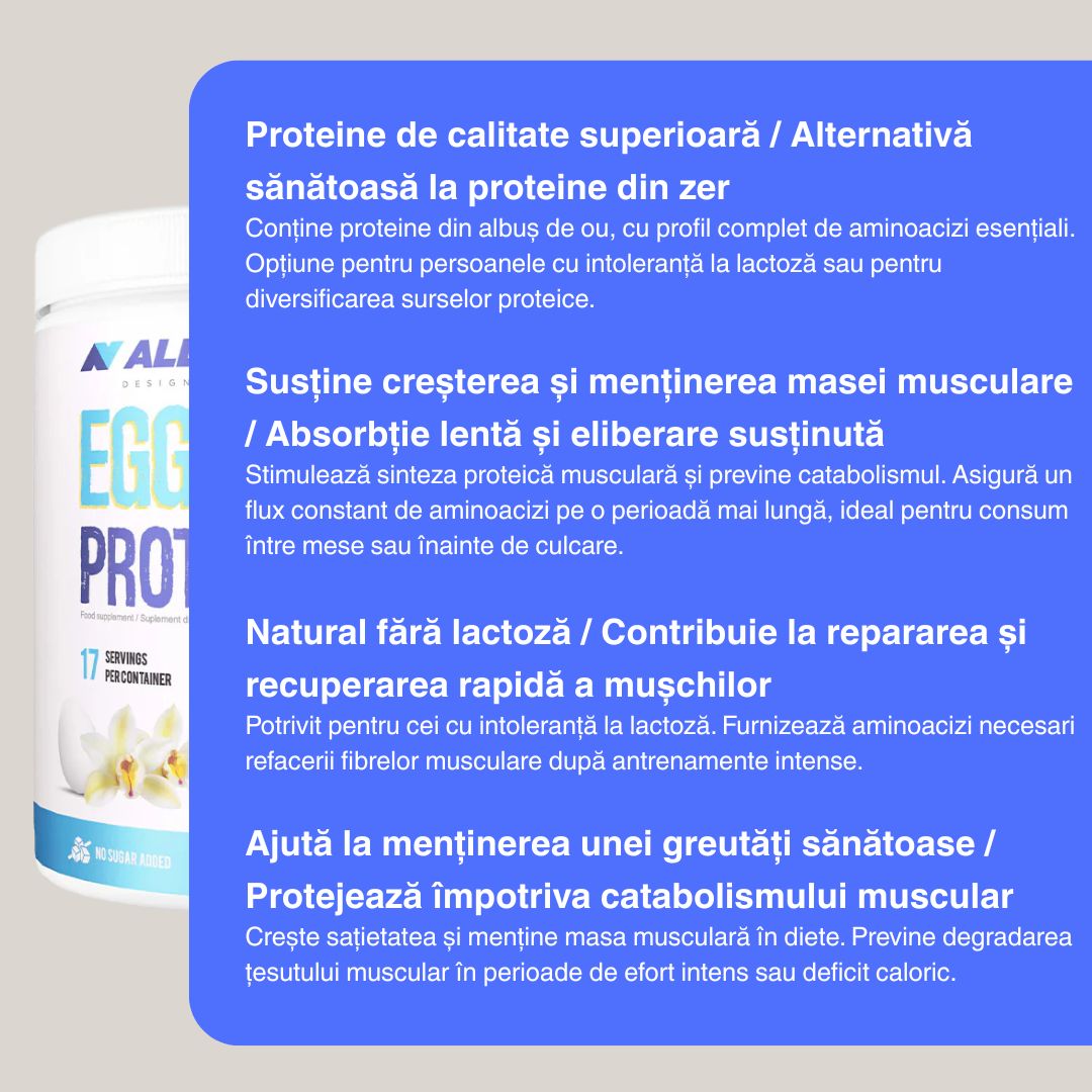 Proteină pură din albuș de ou pentru un corp tonifiat. ALLNUTRITION Egg White Protein.