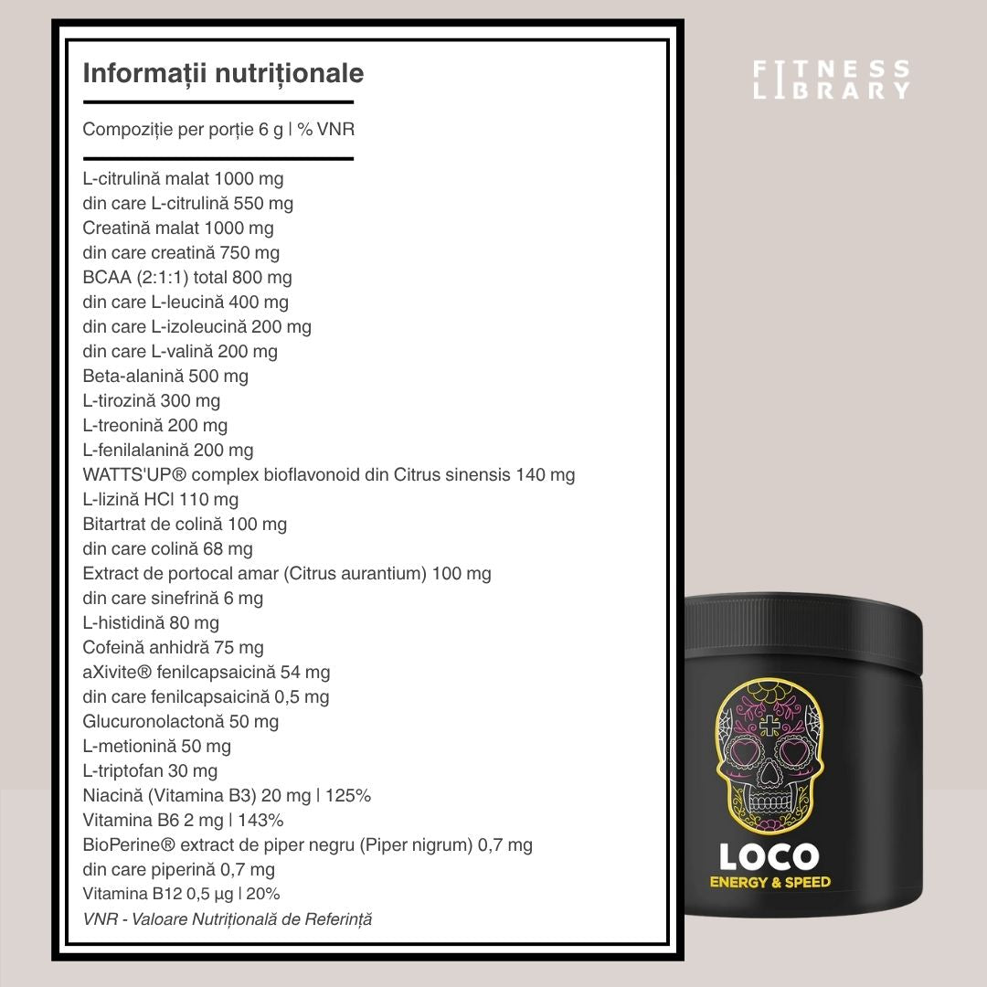 Energie pură, performanță absolută. LOCO Complex Pre-Workout: Forță rapidă pentru orice provocare.