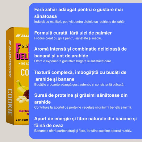 Biscuiți FitKing Delicious: Banane și unt de arahide în ciocolată fină. Gust delicios, fără remușcări.