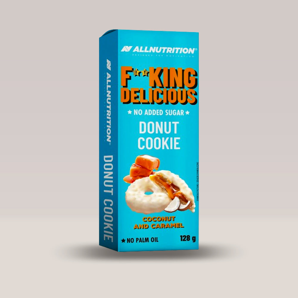 Imagine cu biscuitul Fitking Delicious Biscuit cu aromă de cocos și caramel de la ALLNUTRITION, 128g.