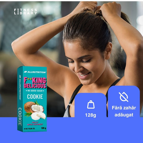 Biscuiți FitKing Delicious: Cremă de cocos și glazură de lapte, fără zahăr. Indulgență fără compromisuri.