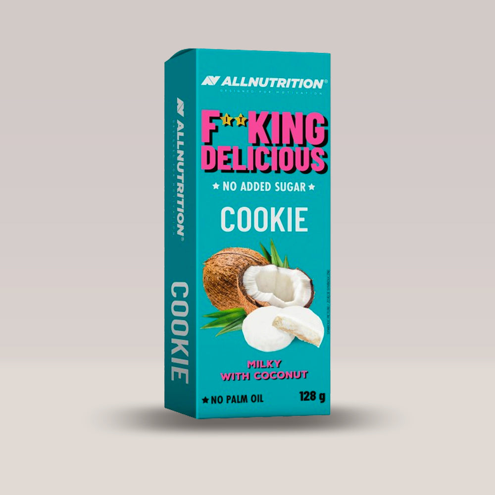 Imagine cu biscuitul Fitking Delicious Biscuit cu aromă de lapte și cocos de la ALLNUTRITION, 128g.