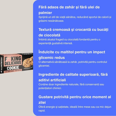 Fitking Delicious Cookie: Gust divin de ciocolată fină, fără remuşcări. Indulgență pură, echilibru perfect.
