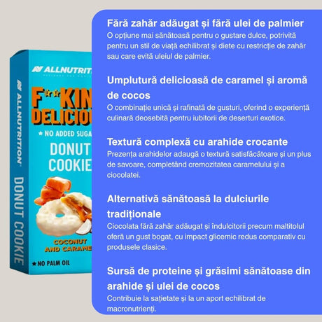 Gust exotic de cocos și caramel, fără compromisuri. Fitking Delicious Donut Cookie: hrănește-ți pofta de dulce, fii radiantă.