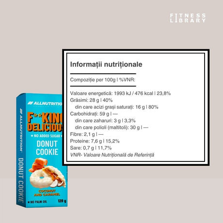 FitKing Delicious Donut Cookie: Cocos, caramel, ciocolată și arahide crocante, fără zahăr adăugat. O experiență divină!