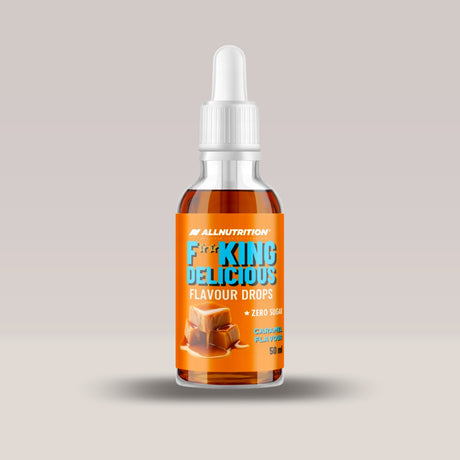 Imagine cu picăturile aromatizante Fitking Delicious Flavor Drops de la ALLNUTRITION, 50ml. Caramel Flavour.