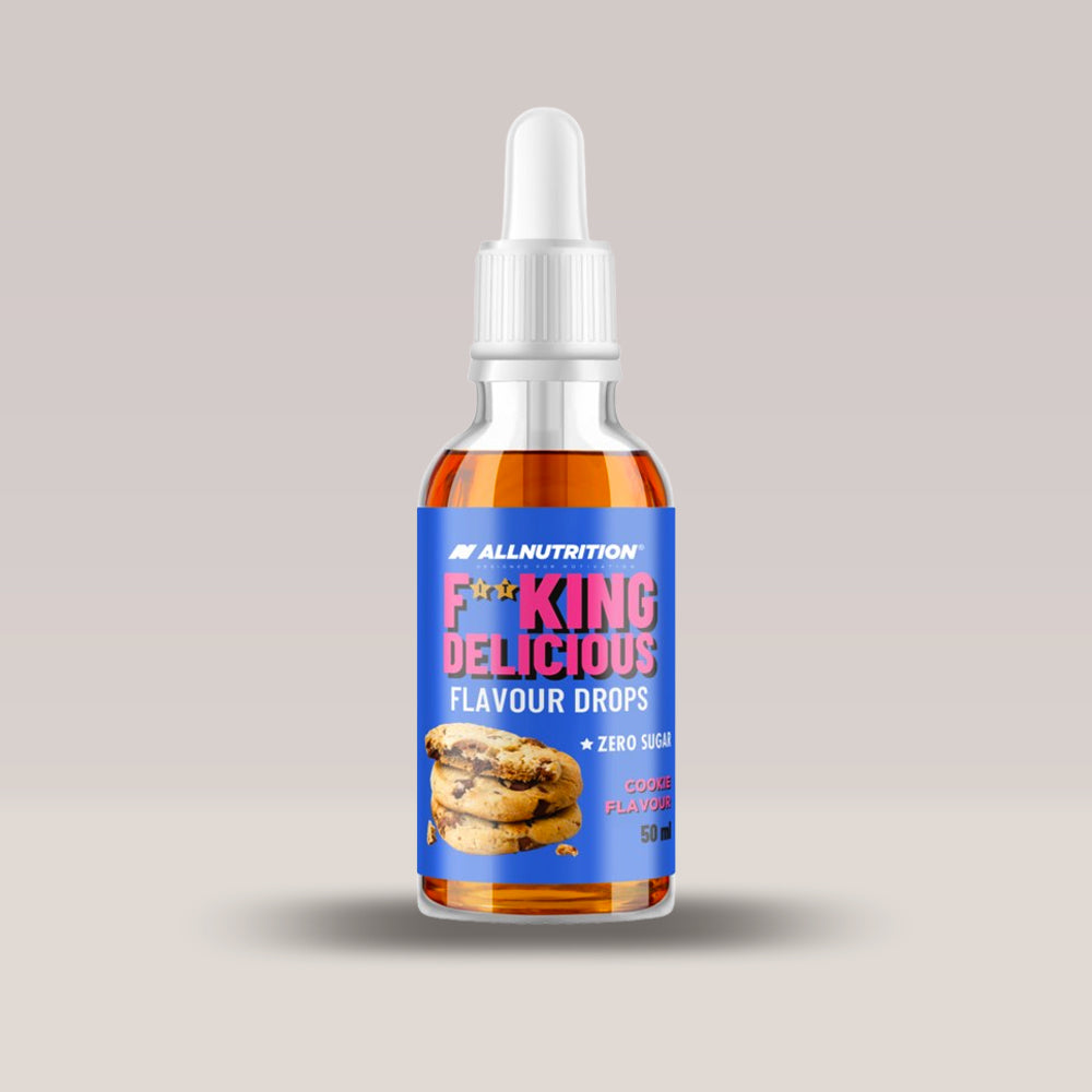 Imagine cu picăturile aromatizante Fitking Delicious Flavor Drops de la ALLNUTRITION, 50ml. Cookie flavour.