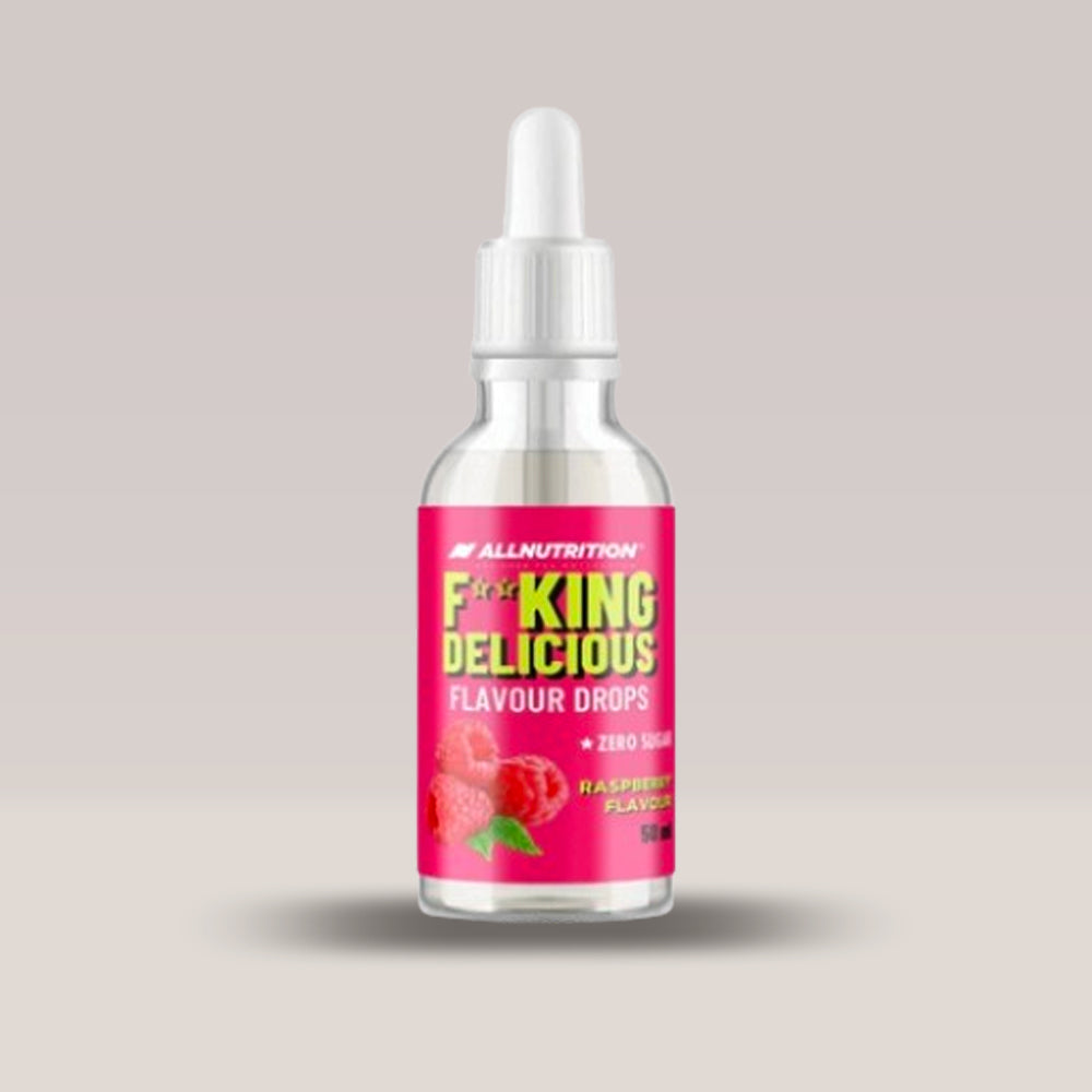 Imagine cu picăturile aromatizante Fitking Delicious Flavor Drops de la ALLNUTRITION, 50ml. Raspberry flavour
