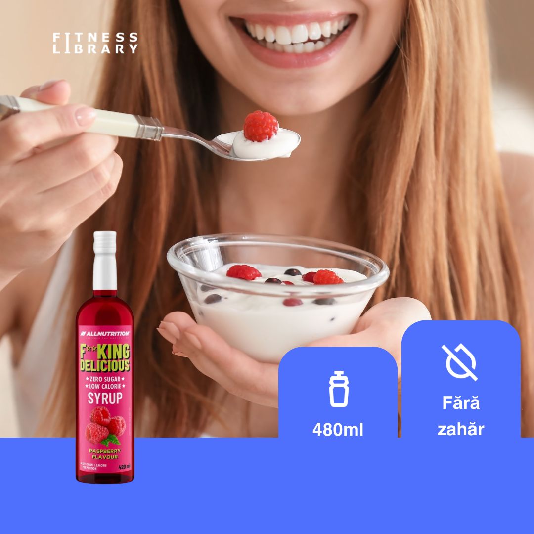 Sirop de zmeură ALLNUTRITION, fără zahăr. Gust autentic, răsfăț fără compromisuri.