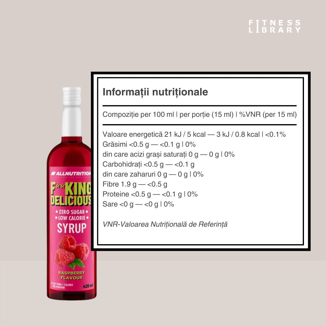 Sirop de zmeură ALLNUTRITION, fără zahăr adăugat. Gust intens, siluetă perfectă.
