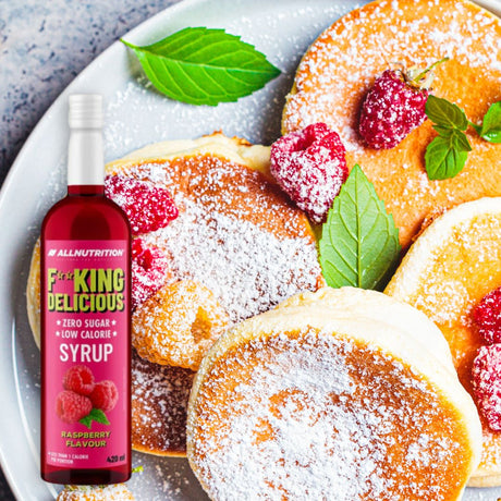 Zmeură pură, fără zahăr. Sirop ALLNUTRITION: Gust intens, răsfăț fără vinovăție, stil de viață echilibrat.