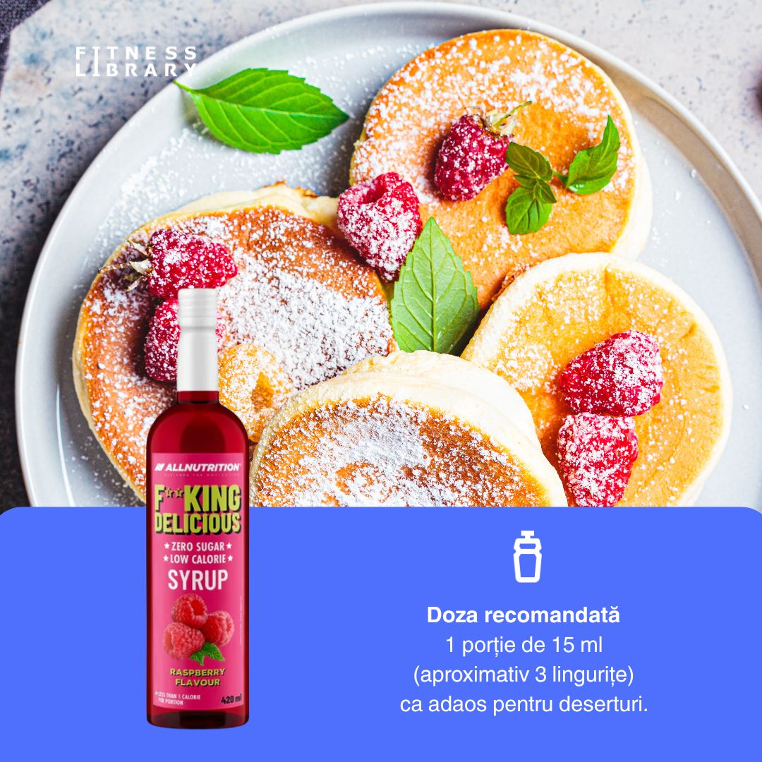 Savurează aroma intensă a zmeurei proaspete cu siropul ALLNUTRITION, fără zahăr adăugat. Deserturi delicioase, stil de viață sănătos.