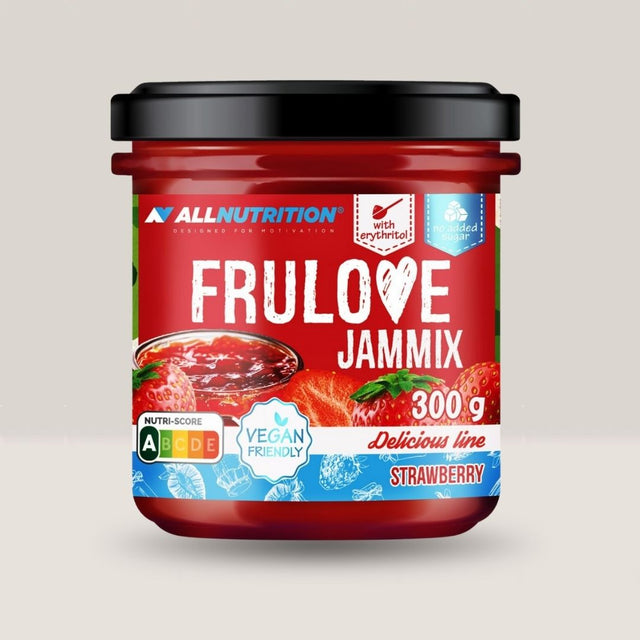 Frulove Jammix Strawberry. Căpșuni proaspete, fără zahăr adăugat, pentru un mic dejun delicios și energizant.