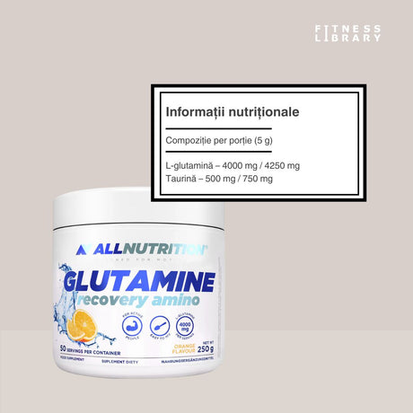 Recuperare rapidă și performanță maximă cu Glutamina Recovery Amino de la AllNutrition. Revitalizare completă pentru mușchi și minte.