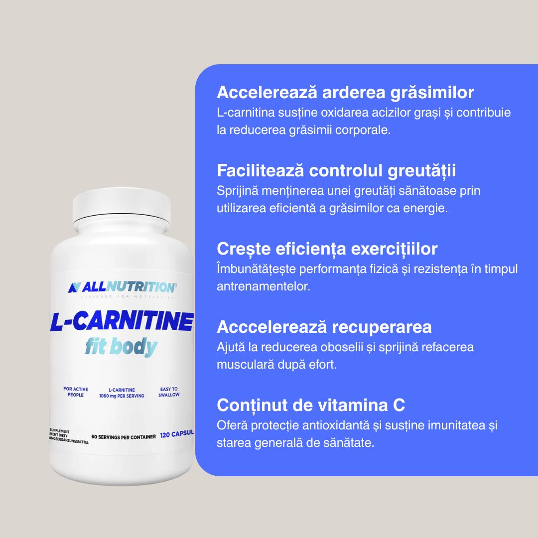 Siluetă definită cu L-Carnitina FIT BODY ALLNUTRITION. Energie maximă, performanță pură.