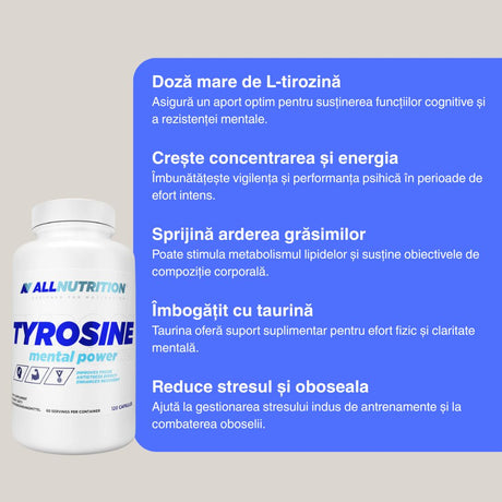 Claritate și concentrare absolută cu L-Tirozină și Taurină de la ALLNUTRITION. Deblochează-ți potențialul.