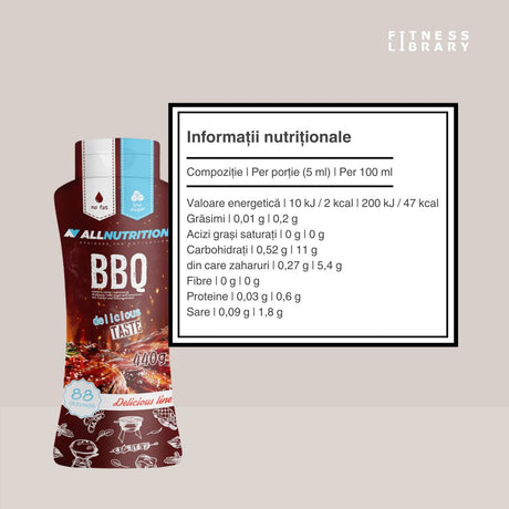 Sos BBQ ALLNUTRITION: Gust afumat intens, doar 2 kcal/porție. Grătar perfect, fără griji!