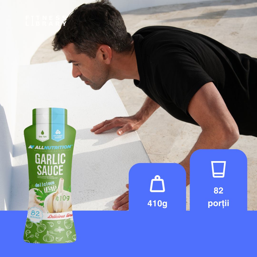 Gust intens de usturoi, fără calorii. ALLNUTRITION Low Calorie: savoare gourmet pentru un stil de viață echilibrat.