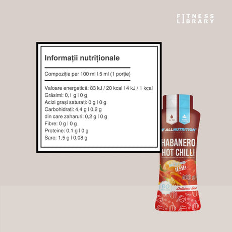 Habanero intens, fără calorii. ALLNUTRITION: Gust desăvârșit pentru mese sănătoase și wellness.