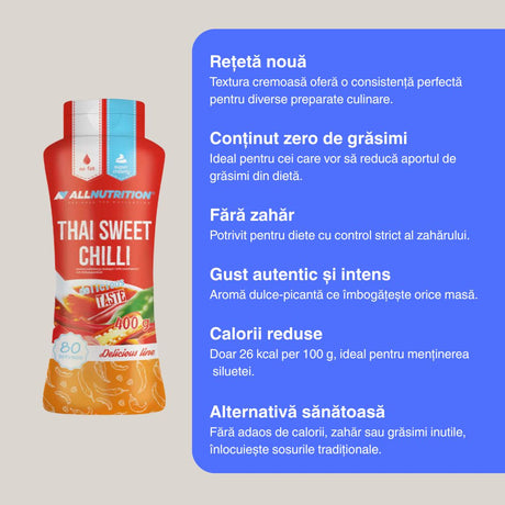Gust autentic thailandez, hipocaloric. Savurează sosul Sweet Chili și bucură-te de o siluetă perfectă.