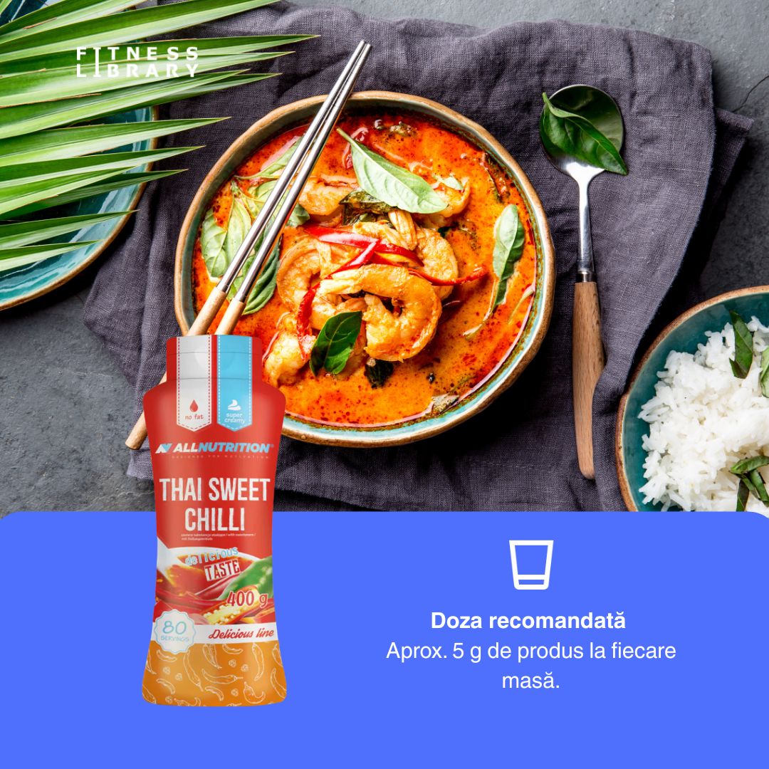 Sos Sweet Chilli AllNutrition: Gust exotic thailandez, fără zahăr, pentru un stil de viață echilibrat.