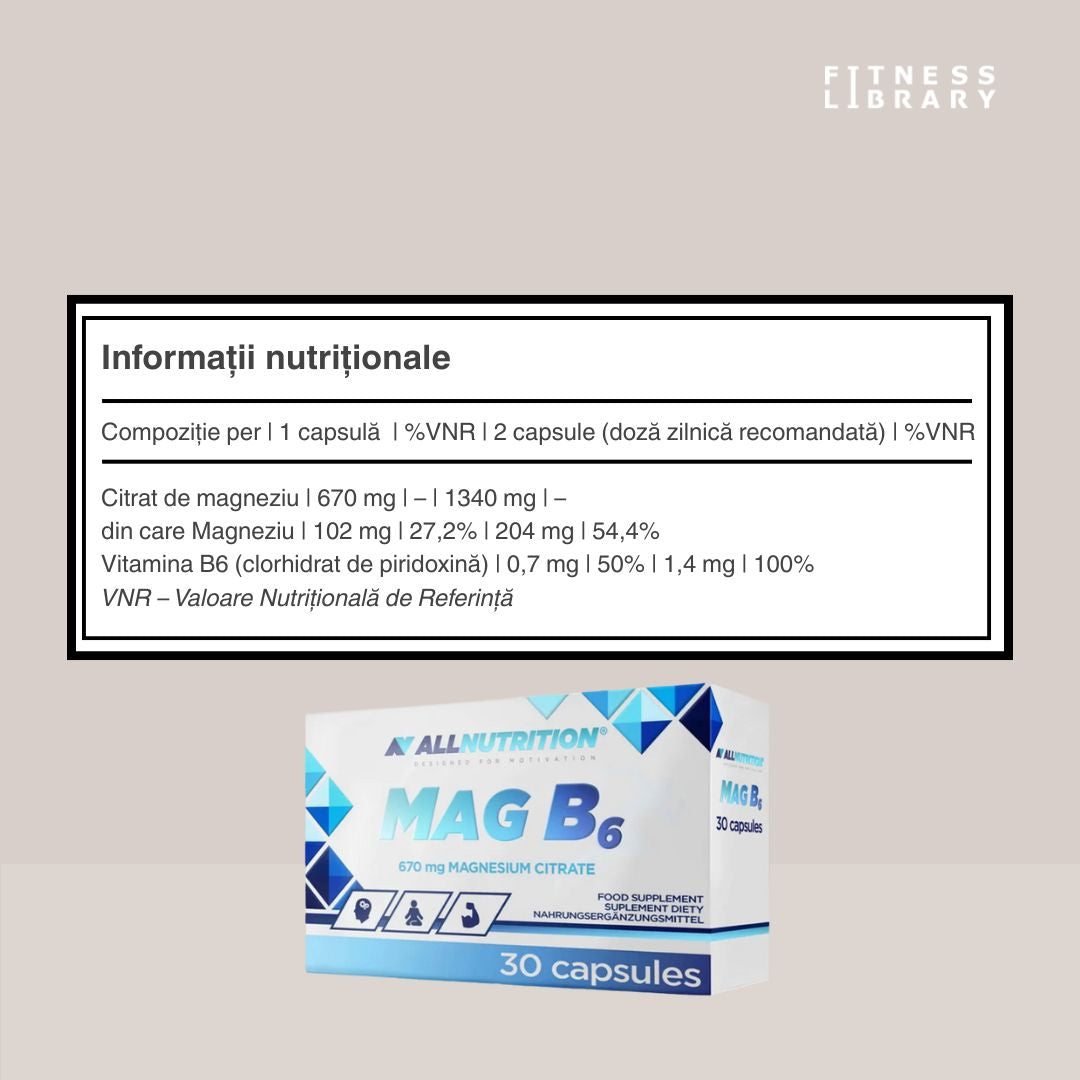 Combate oboseala cu Mag B6 ALLNUTRITION. Magneziu citrat și vitamina B6 pentru energie și vitalitate.