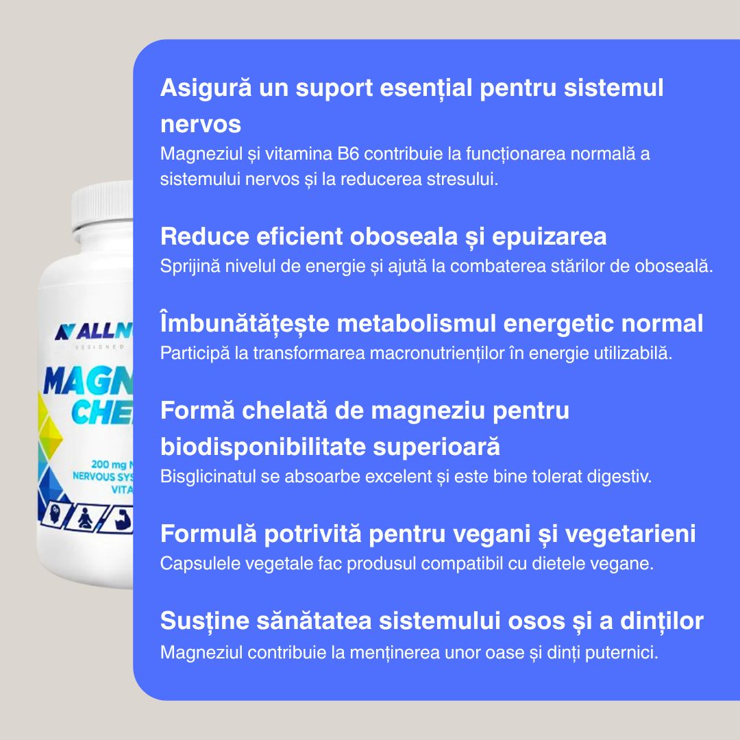 Magneziu Chelat cu B6 ALLNUTRITION: Calm și energie pentru zile solicitante.