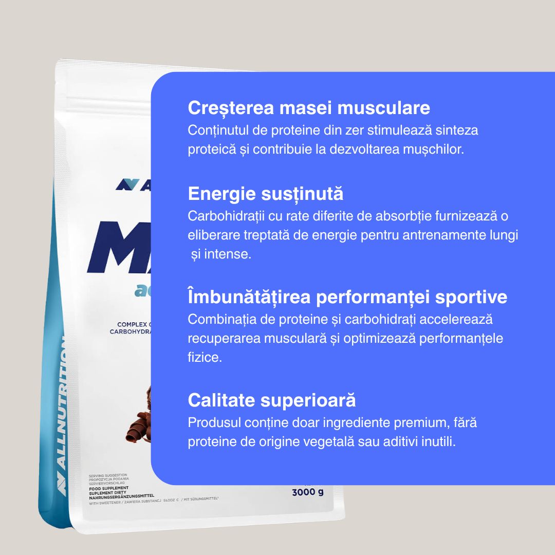 Crește masa musculară rapid, recuperează eficient. Gainer premium, fără gluten.