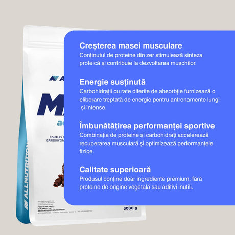 Crește masa musculară rapid, recuperează eficient.  Gainer premium, fără gluten.