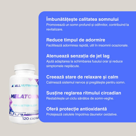 Somn profund, regenerator cu Melatonină Better Sleep. Trezește-te revitalizat și pregătit pentru o nouă zi.