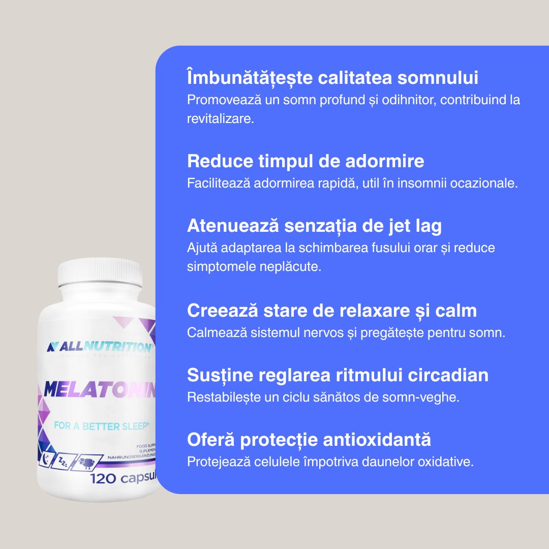 Somn profund, regenerator cu Melatonină Better Sleep. Trezește-te revitalizat și pregătit pentru o nouă zi.
