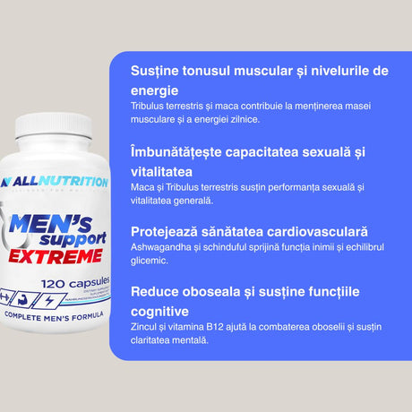 Energie neobosită și vitalitate amplificată cu Men's Support Extreme de la ALLNUTRITION.  Formulă avansată pentru bărbatul modern.
