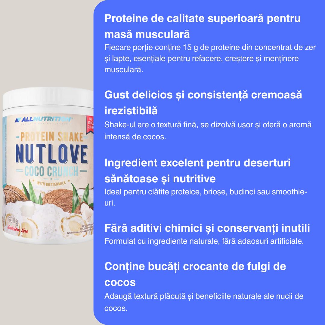 Siluetă sculptată, gust decadent. Proteina ta zilnică: Nutlove Coco Crunch.